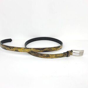Snake Embossed Leather Black/Ellow Silver Buckle Dress Trouser Belt Sz M